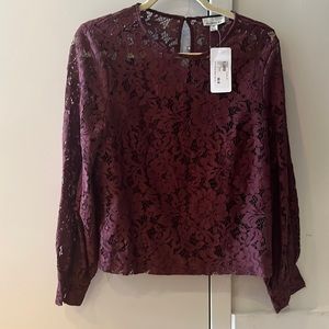 Evereve Allison Joy Lace top.  Aviva Volume Sleeve Lace top.